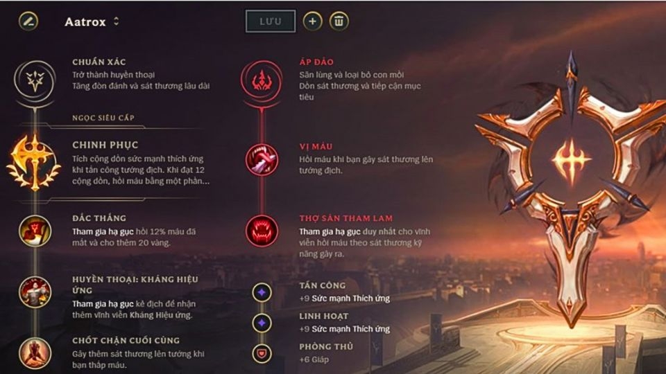Bảng ngọc chuẩn dành cho Aatrox mùa 14