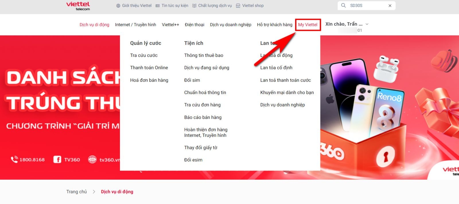 tra cứu điểm viettel 8