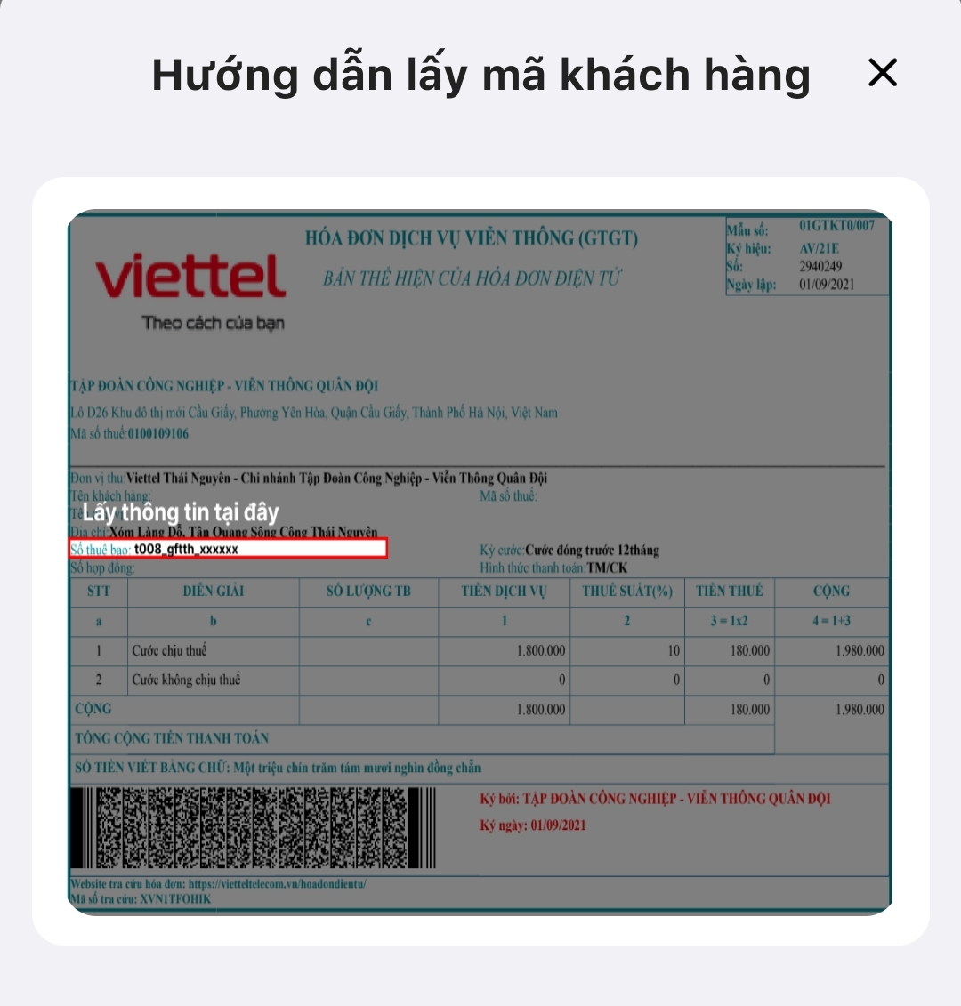 tra cứu mã khách hàng viettel 1