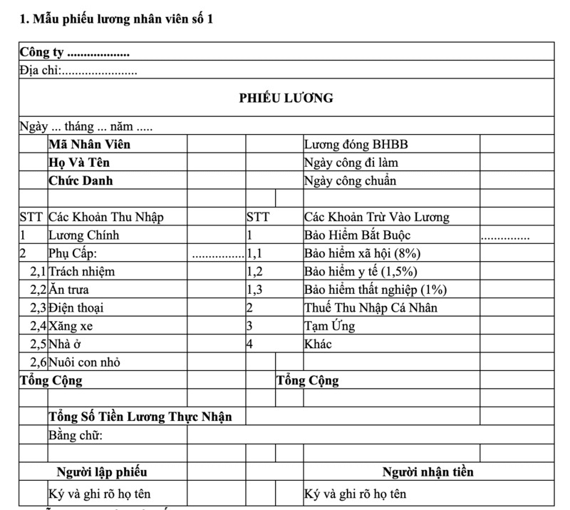 Minh họa bảng lương cá nhân