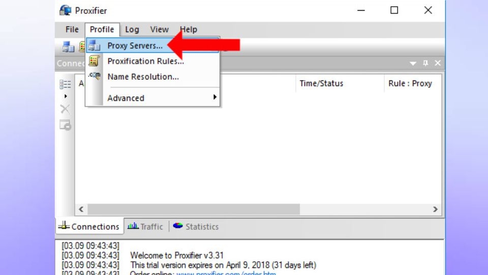 Chọn tab Profile rồi chọn tiếp Proxy servers