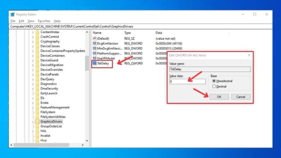 Nhập giá trị là 8 vào khung Value Data và bấm chọn OK