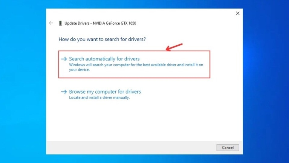 Chọn Search Automatically for updated driver software