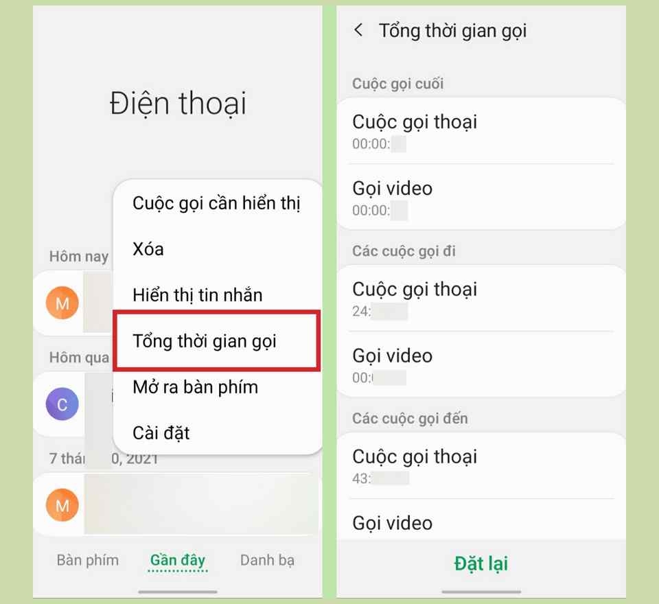 Theo dõi thời gian trên cuộc gọi