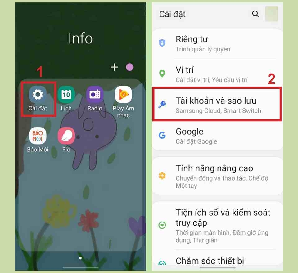 Chọn thông tin cần cài đặt