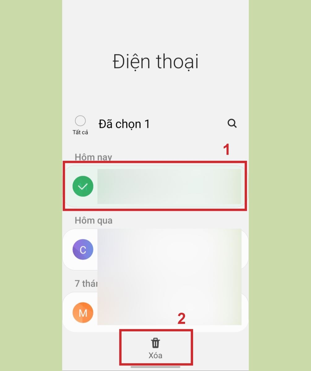 Nhấn vào biểu tượng cần xóa