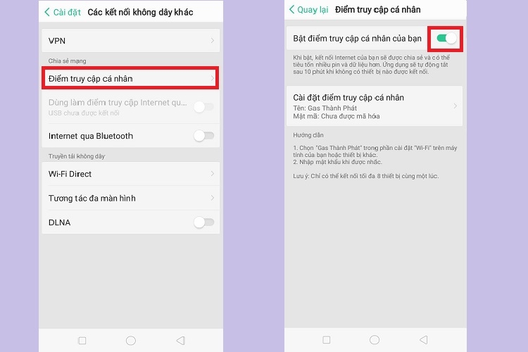 Gạt nút Bật điểm truy cập cá nhân của bạn