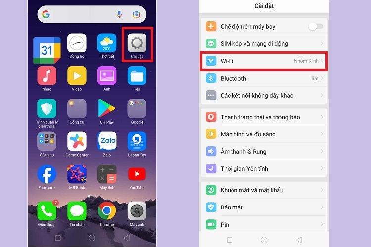 Chọn WiFi trong mục Cài đặt