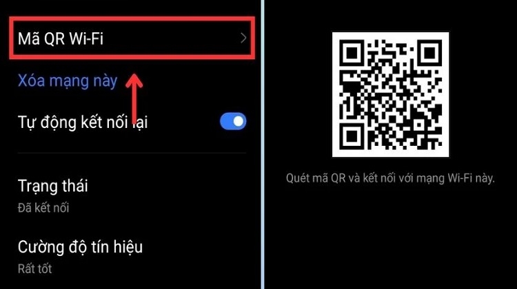 Ấn vào mục Mã QR Wi-Fi