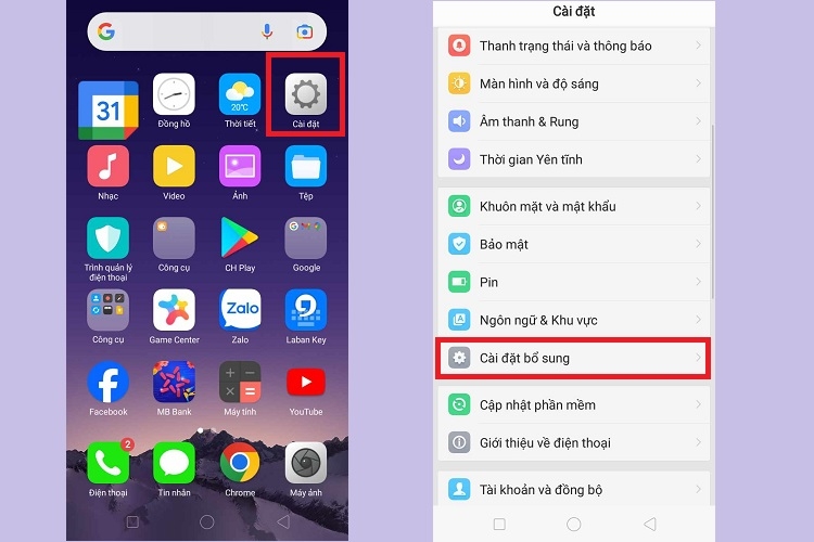Chọn Cài đặt bổ sung