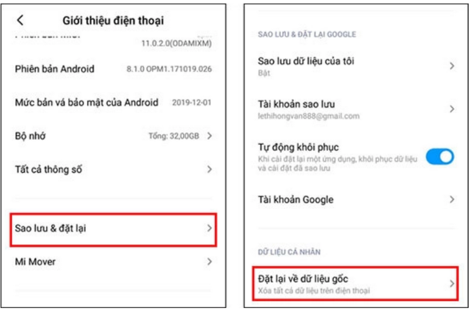 Chọn các thông tin cần cài đặt
