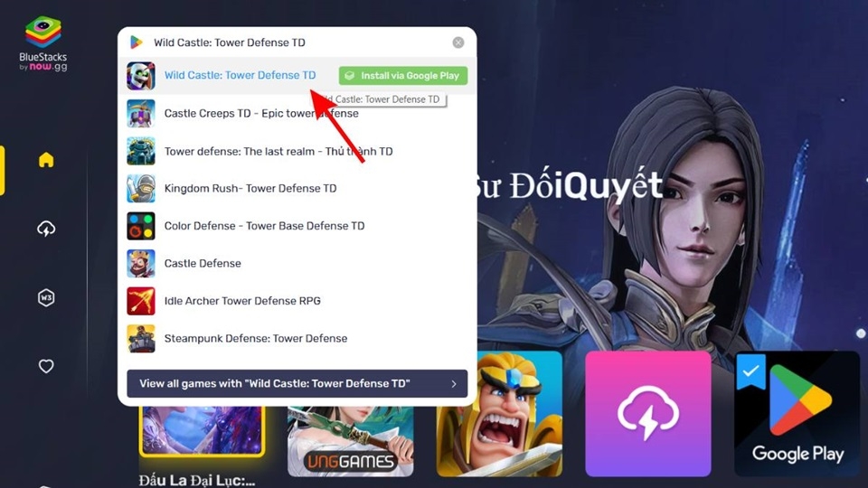 Truy cập BlueStacks và tìm kiếm Wild Castle