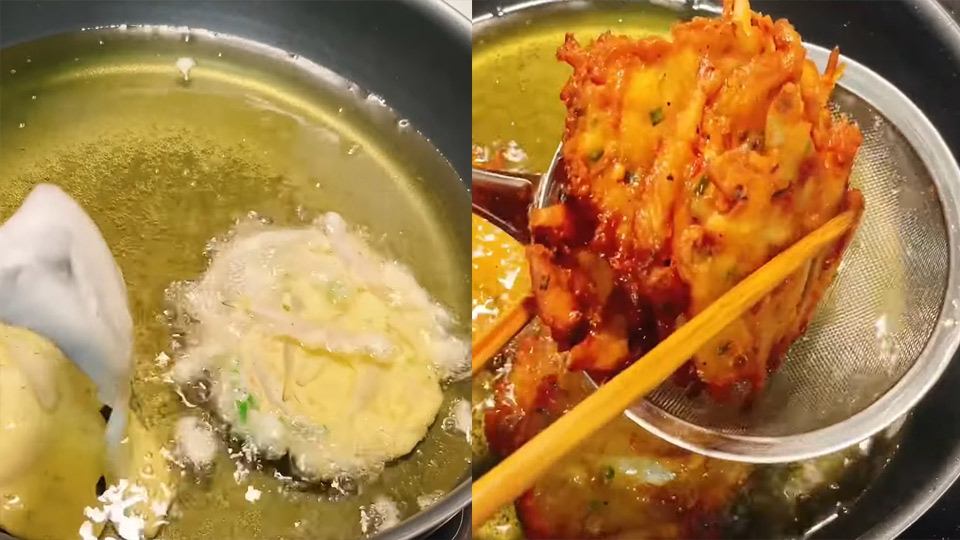 Chiên cá cơm thành từng miếng vàng giòn