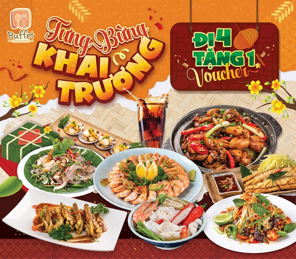 Poster khai trương buffet Hoàng Yến tại Menas Mall Tân Bình