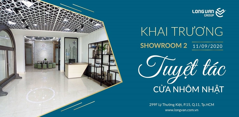 Poster khai trương showroom cửa nhôm Nhật Bản