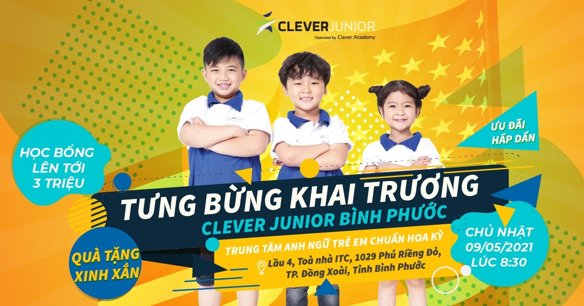 Poster khai trương Trung tâm Tiếng Anh trẻ em Clever Junior