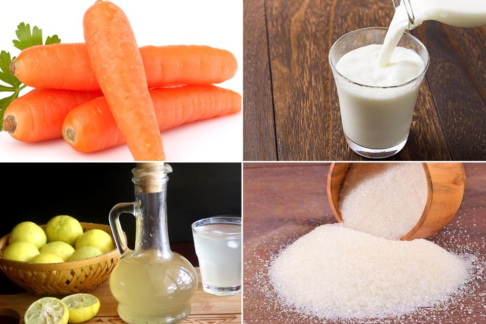 Nguyên liệu làm sinh tố cà rốt sữa tươi.
