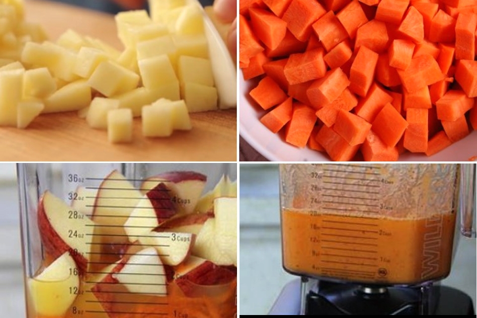 Các bước pha chế sinh tố cà rốt mix táo.