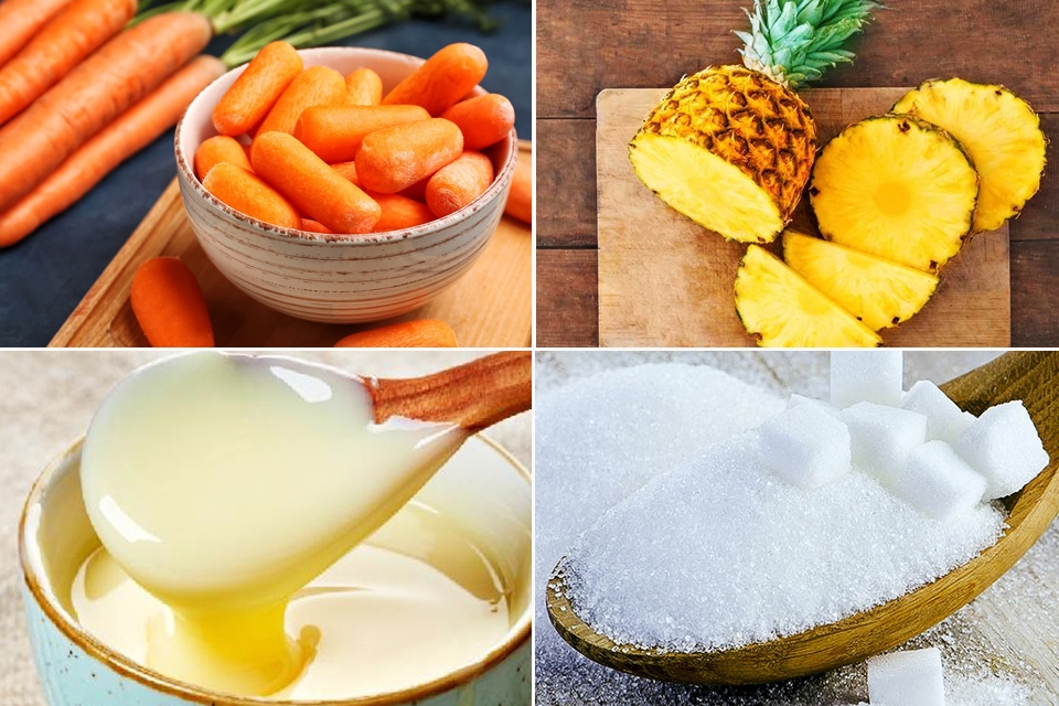 Nguyên liệu làm sinh tố cà rốt dứa.