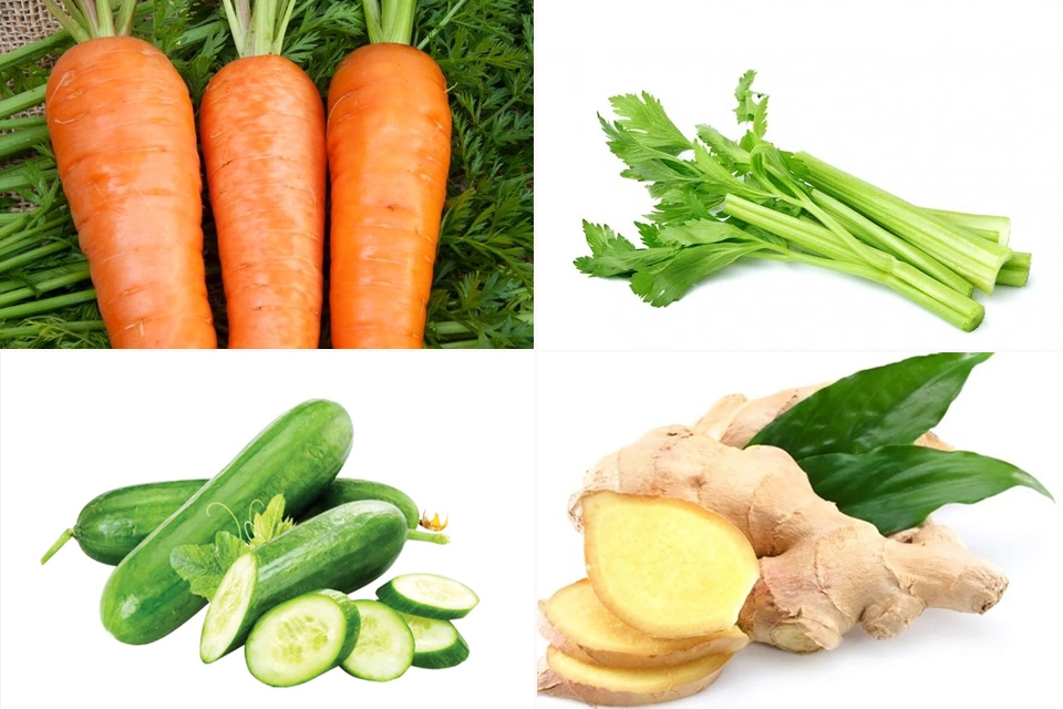 Nguyên liệu làm sinh tố cà rốt cần tây dưa leo.