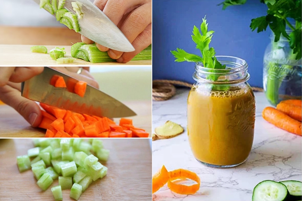 Sinh tố cà rốt mix cần tây và dưa leo.