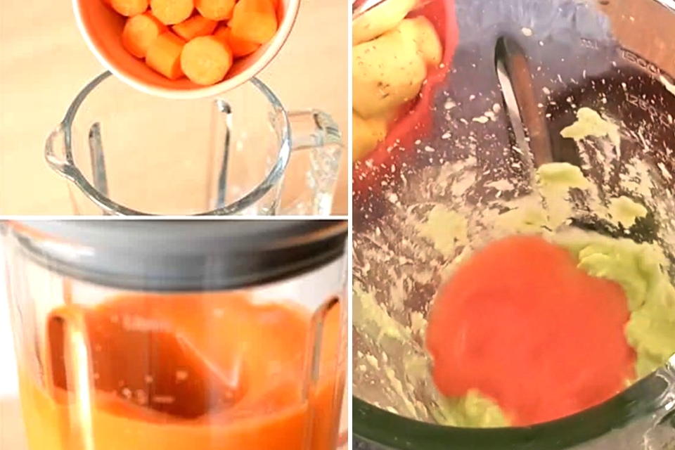Pha chế sinh tố cà rốt mix sữa chua.