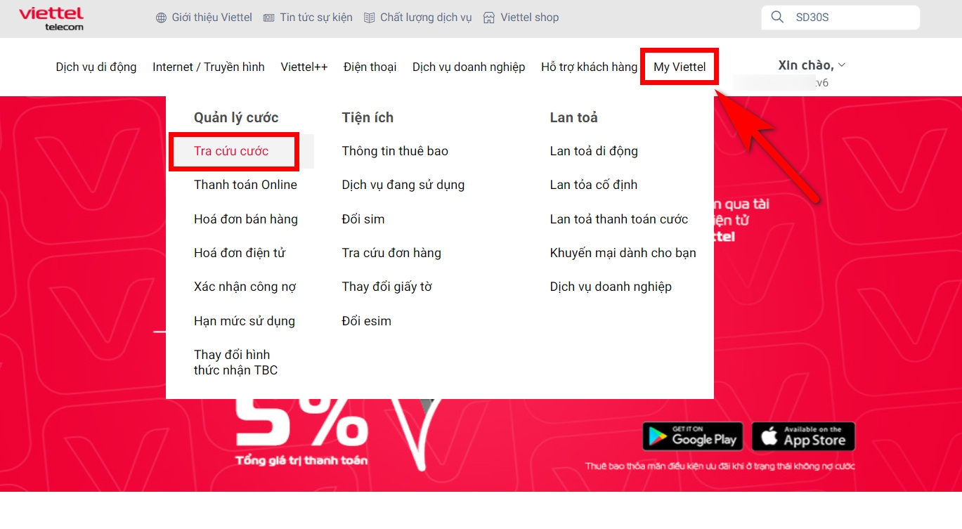 tra cứu nợ cước viettel 7