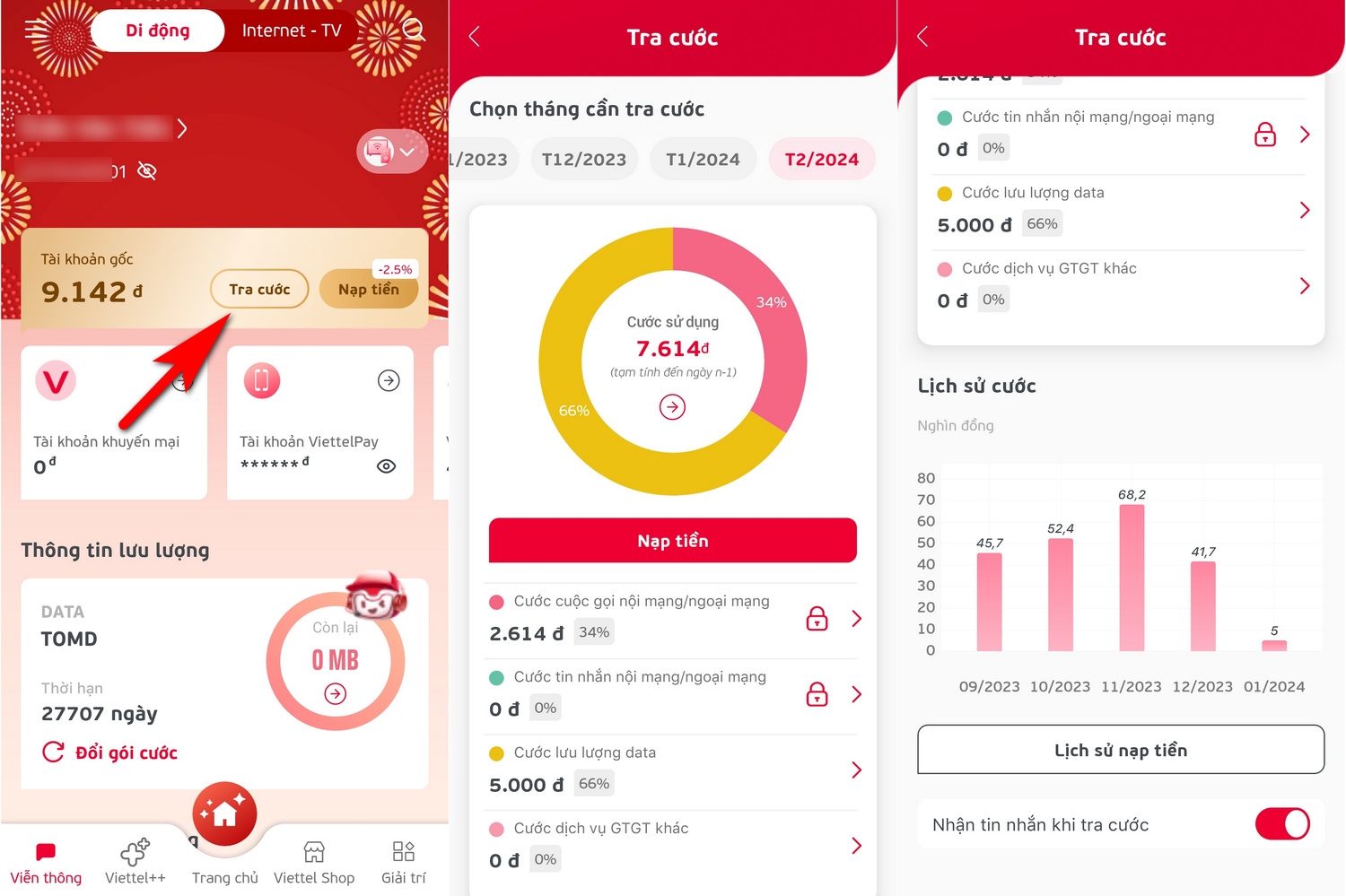 tra cứu nợ cước viettel 5