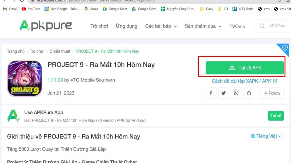 Cách tải File APK Project 9 trên máy tính