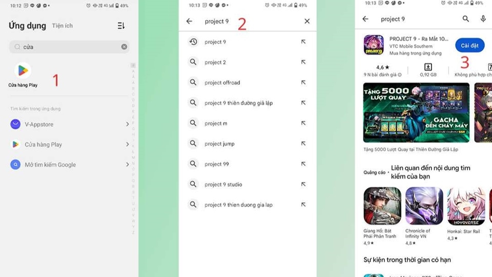 Hướng dẫn tải Project 9 trên điện thoại hệ điều hành Android