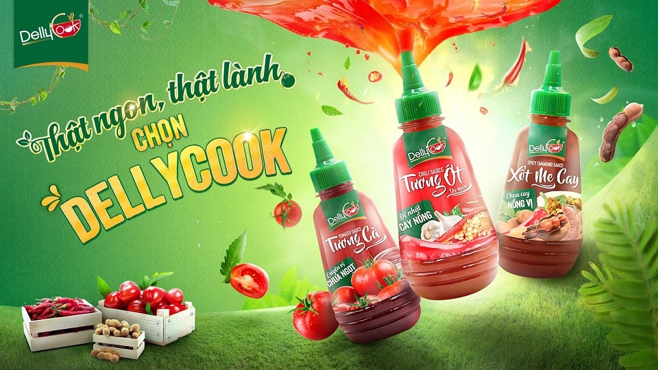 Poster sản phẩm tương ớt, tương cà của Dellycook