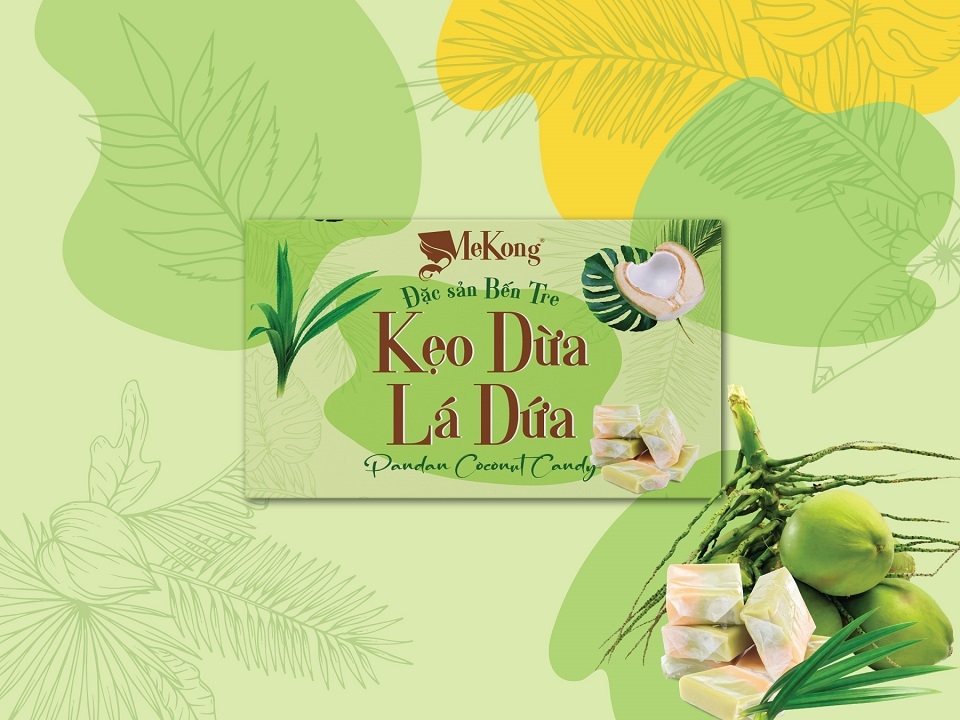 Poster sản phẩm kẹo dừa lá dứa Bến Tre