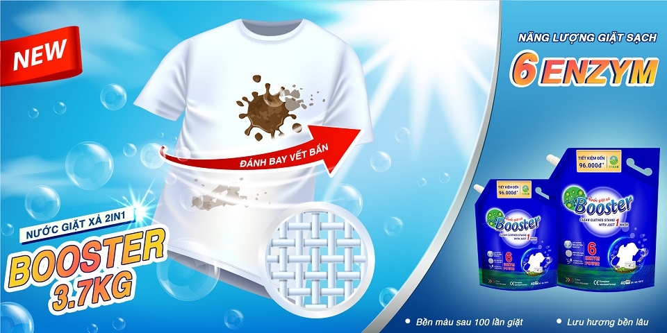 Poster sản phẩm nước giặt xả 2 in 1 Booster