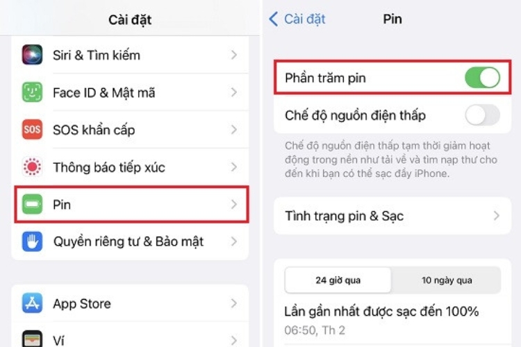 Phần trăm pin mặc định trên thiết bị