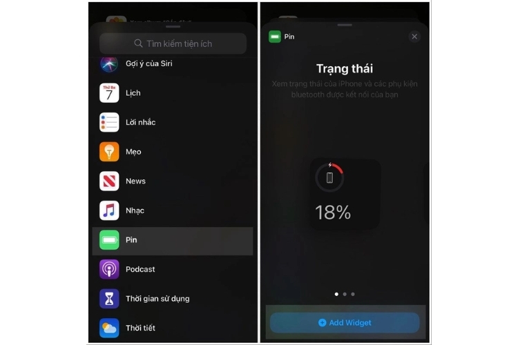 Sử dụng ứng dụng Widget để hiển thị phần trăm pin