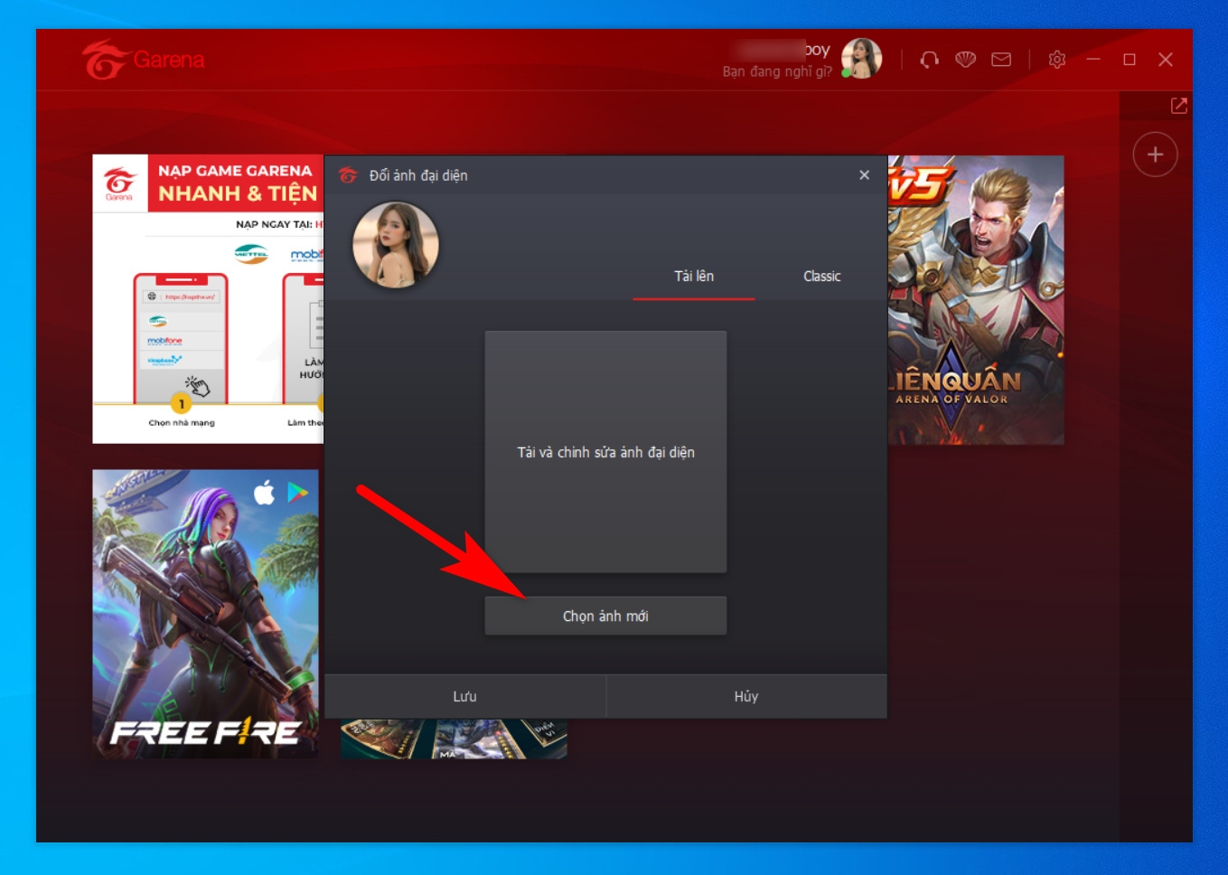 đổi avatar garena 4