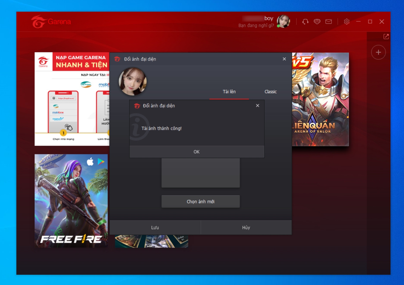 đổi avatar garena 7