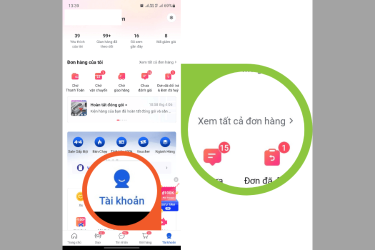 Kiểm tra đơn hàng Lazada ngay trên ứng dụng