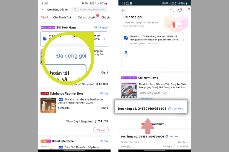 Kiểm tra đơn hàng Lazada trên ứng dụng