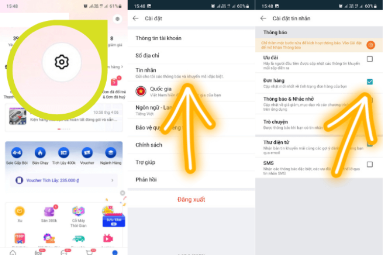 Nhận thông báo về tình trạng đơn hàng qua ứng dụng Lazada