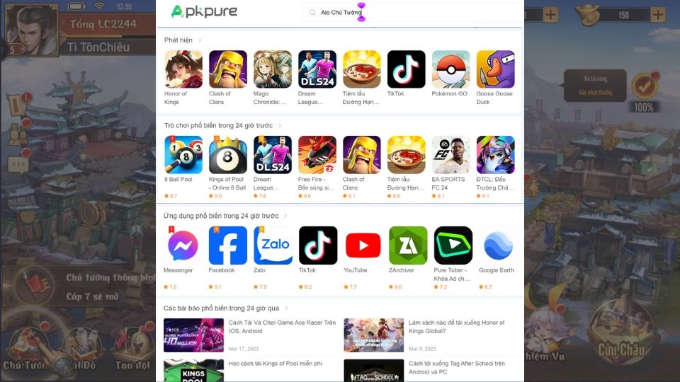 Truy cập vào APKpure rồi tìm kiếm&nbsp;trò chơi