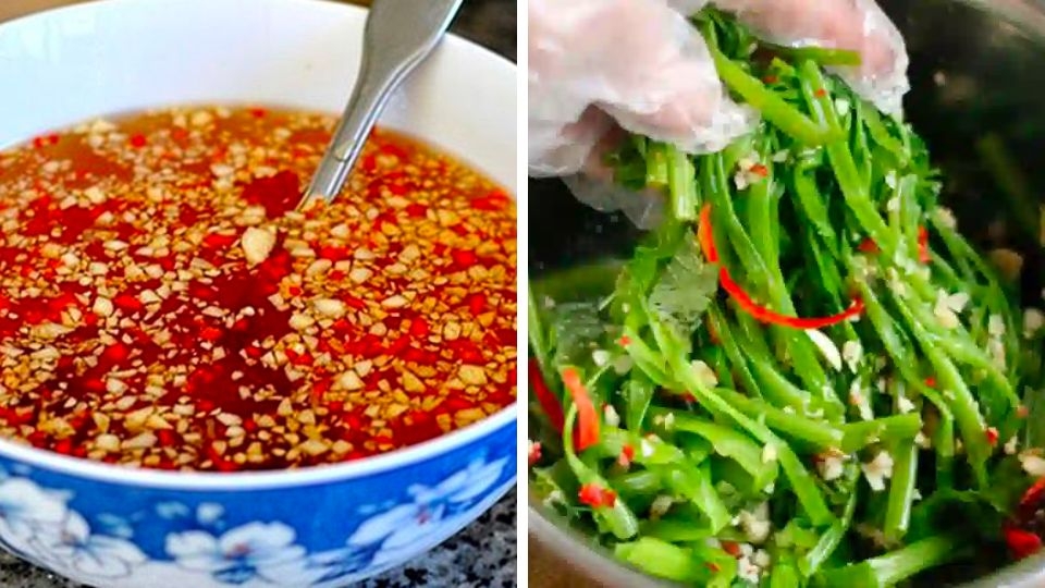 Pha nước trộn gỏi và làm gỏi rau muống
