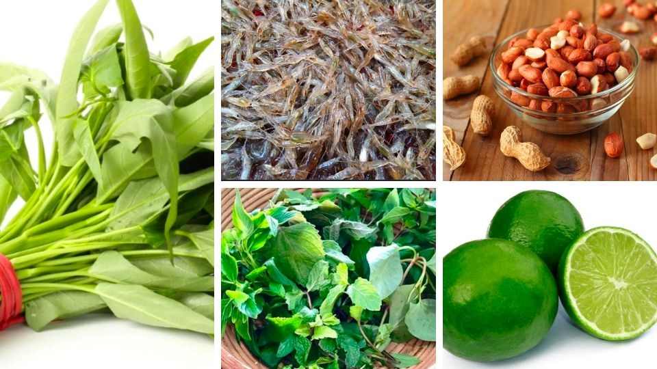 Nguyên liệu làm gỏi rau muống tép đồng