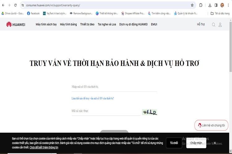 Check bảo hành Huawei Mobile trên trang chủ