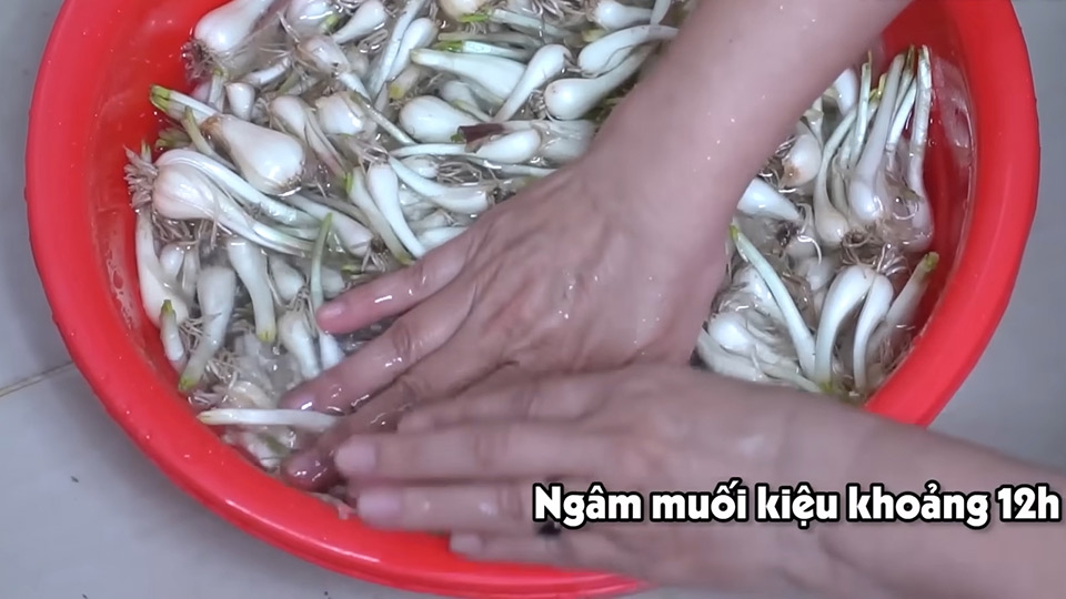 Ngâm củ kiệu với muối