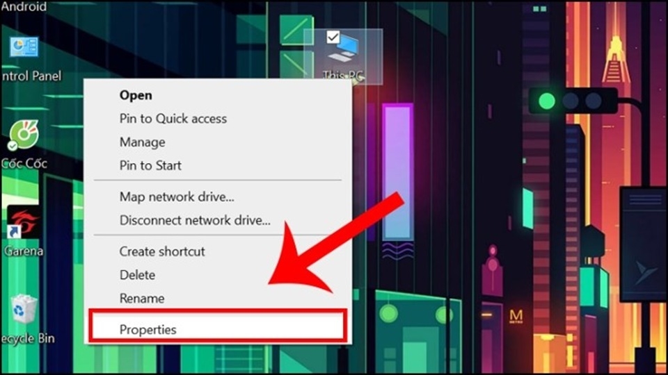 Click chuột phải vào "This computer" rồi chọn "Properties"