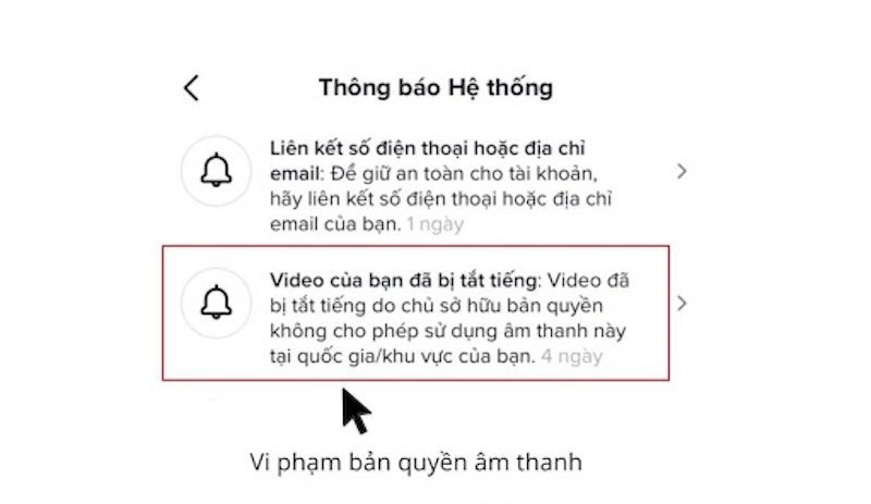 Tài khoản TikTok bị vi phạm bản quyền âm thanh