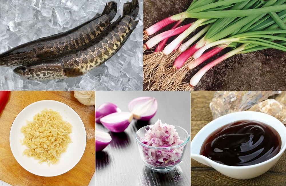 Nguyên liệu làm cá quả nướng mỡ hành