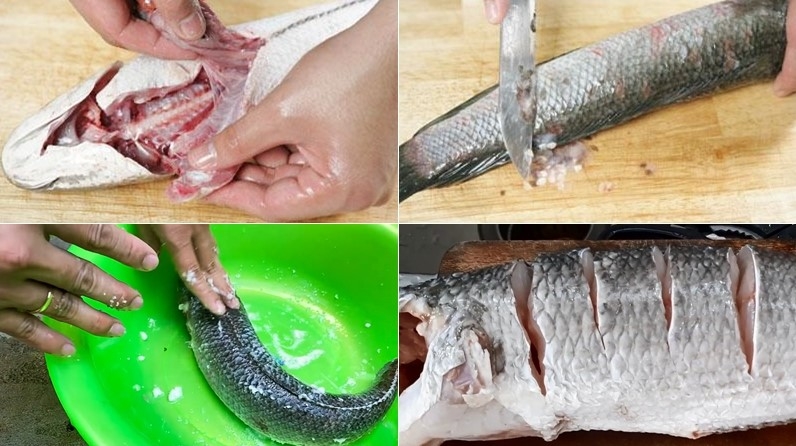 Sơ chế cá quả với muối hột
