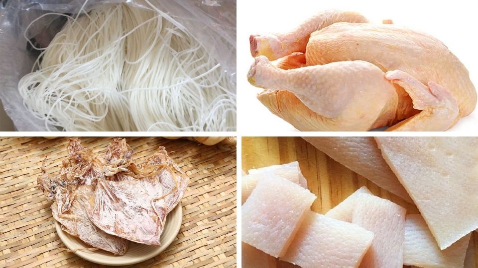 Nguyên liệu làm hủ tiếu gà nấm